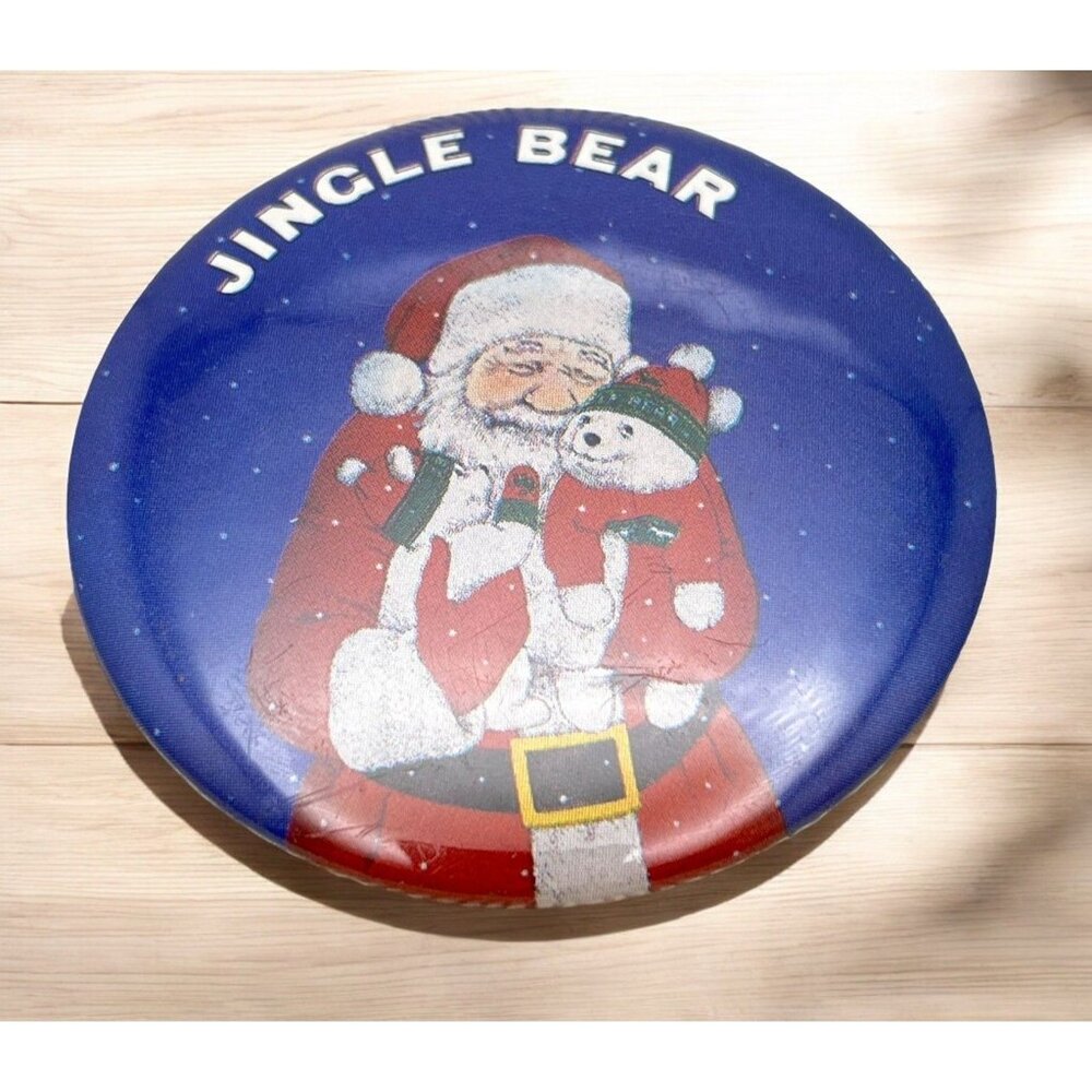 Vintage Santa Claus Pinback Jingle Bear Button Christmas Holiday Pin